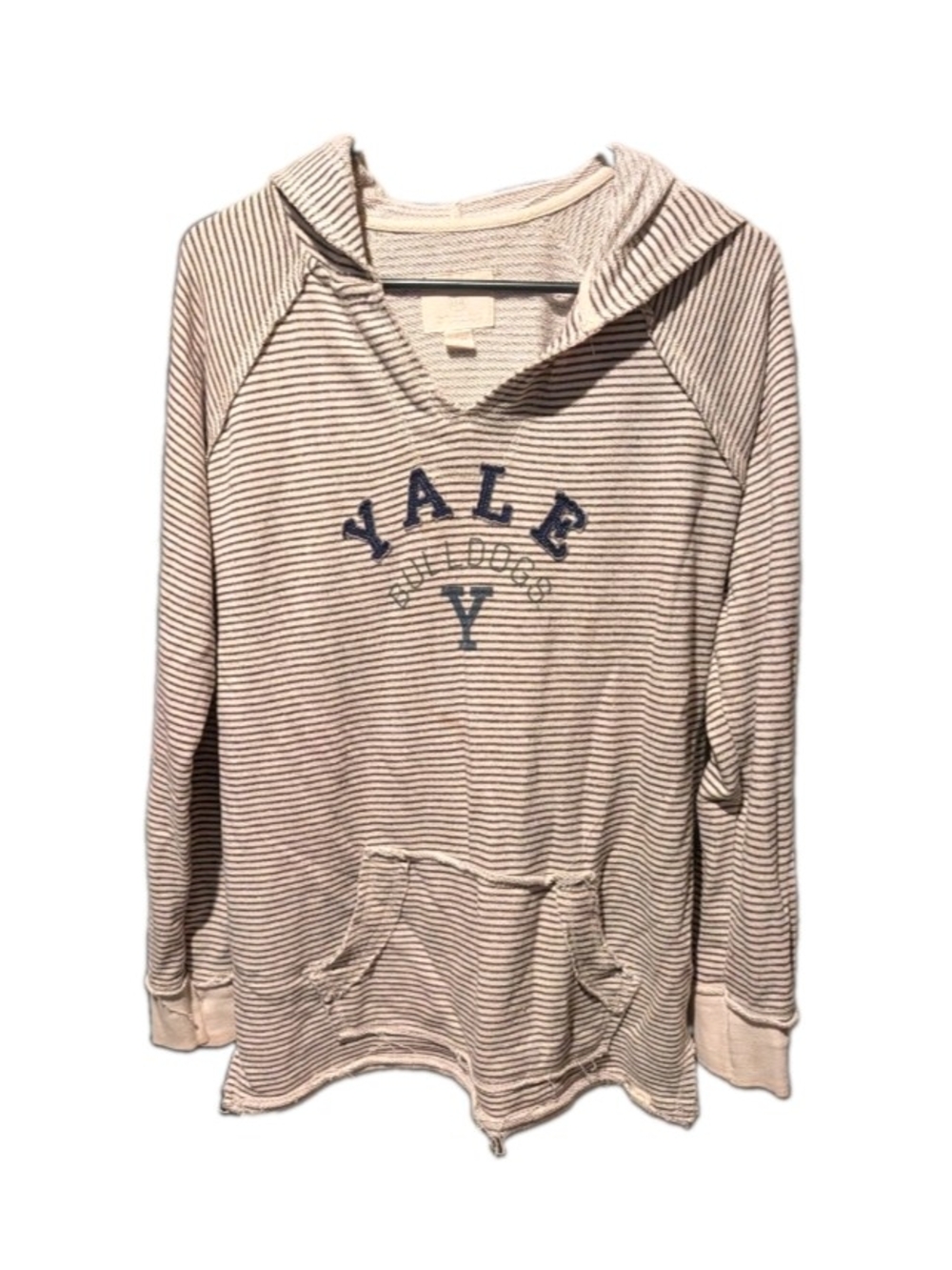 Blue 84 Women’s Yale Striped Pullover Hoodie L  Gray/White Logo Pockets